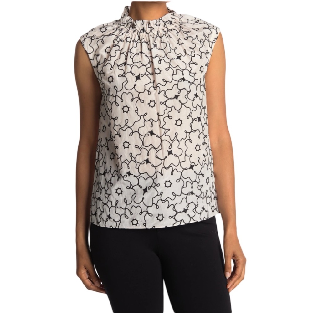 NWT Rebecca Taylor Floral Embroidered Sleeveless Silk Blend Sleeveless Top Sz 10